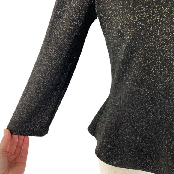 Loft Peplum Sparkle 3/4 Sleeve Black & Gold Shimmer Blouse Career Top size XS - Picture 12 of 15